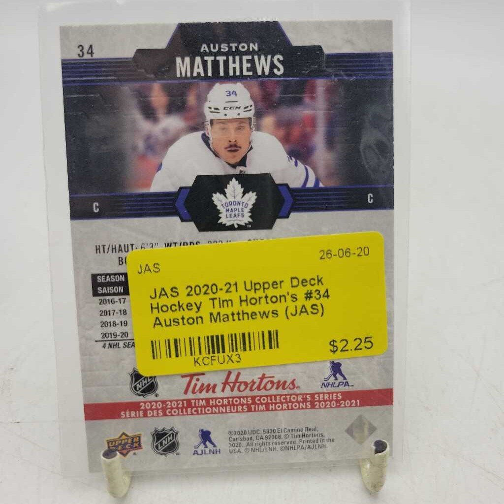 2020-21 Upper Deck Hockey Tim Horton's #34 Auston Matthews (JAS)