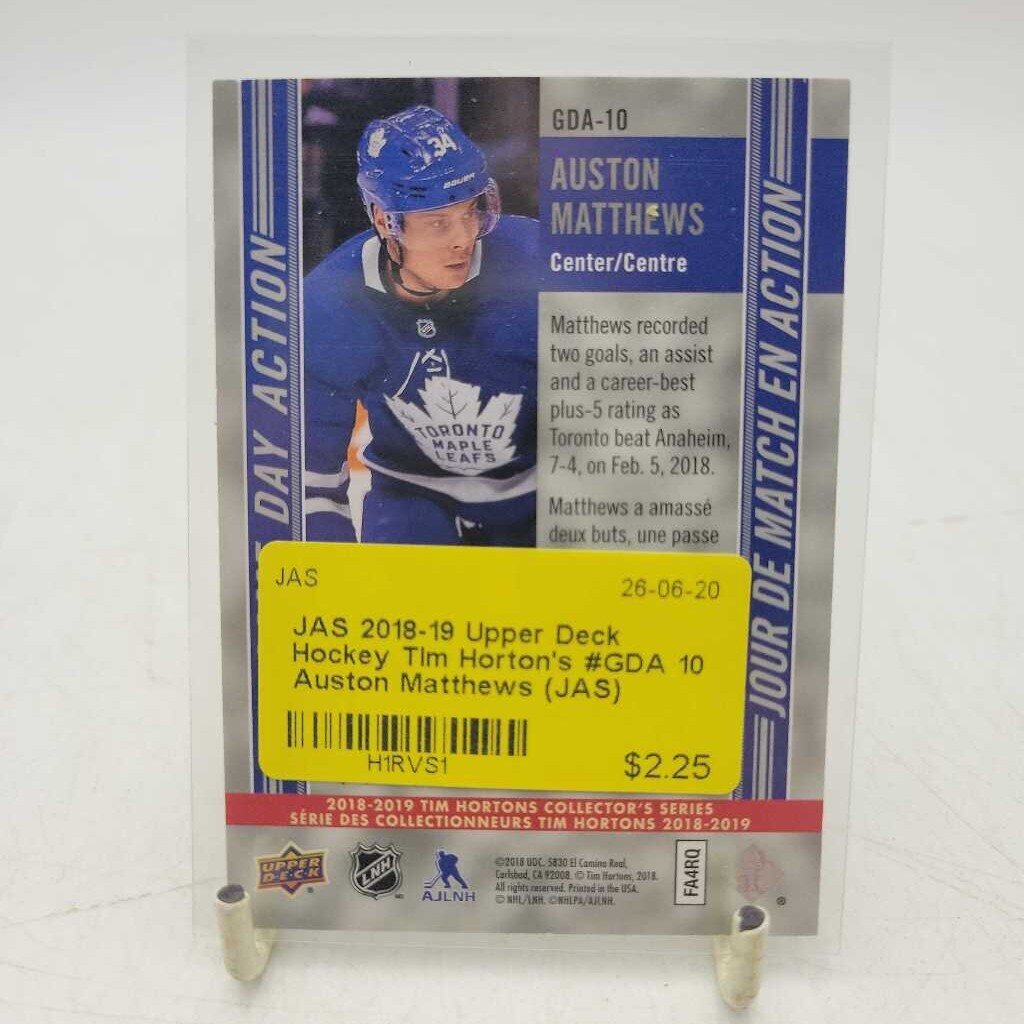 2018-19 Upper Deck Hockey Tim Horton's #GDA 10 Auston Matthews (JAS)