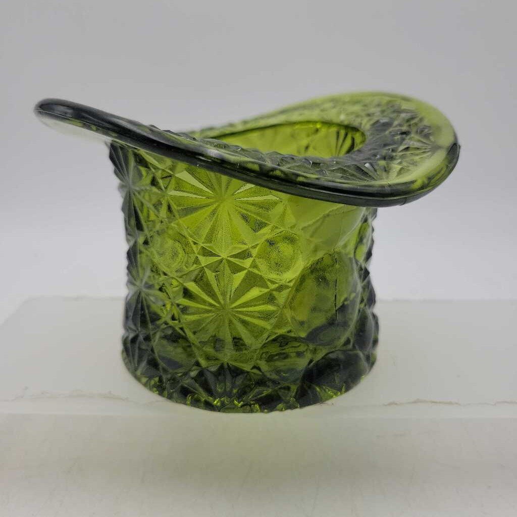 Large Clear Green Glass Top Hat (JL)