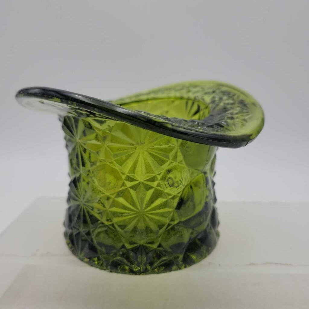 Large Clear Green Glass Top Hat (JL)