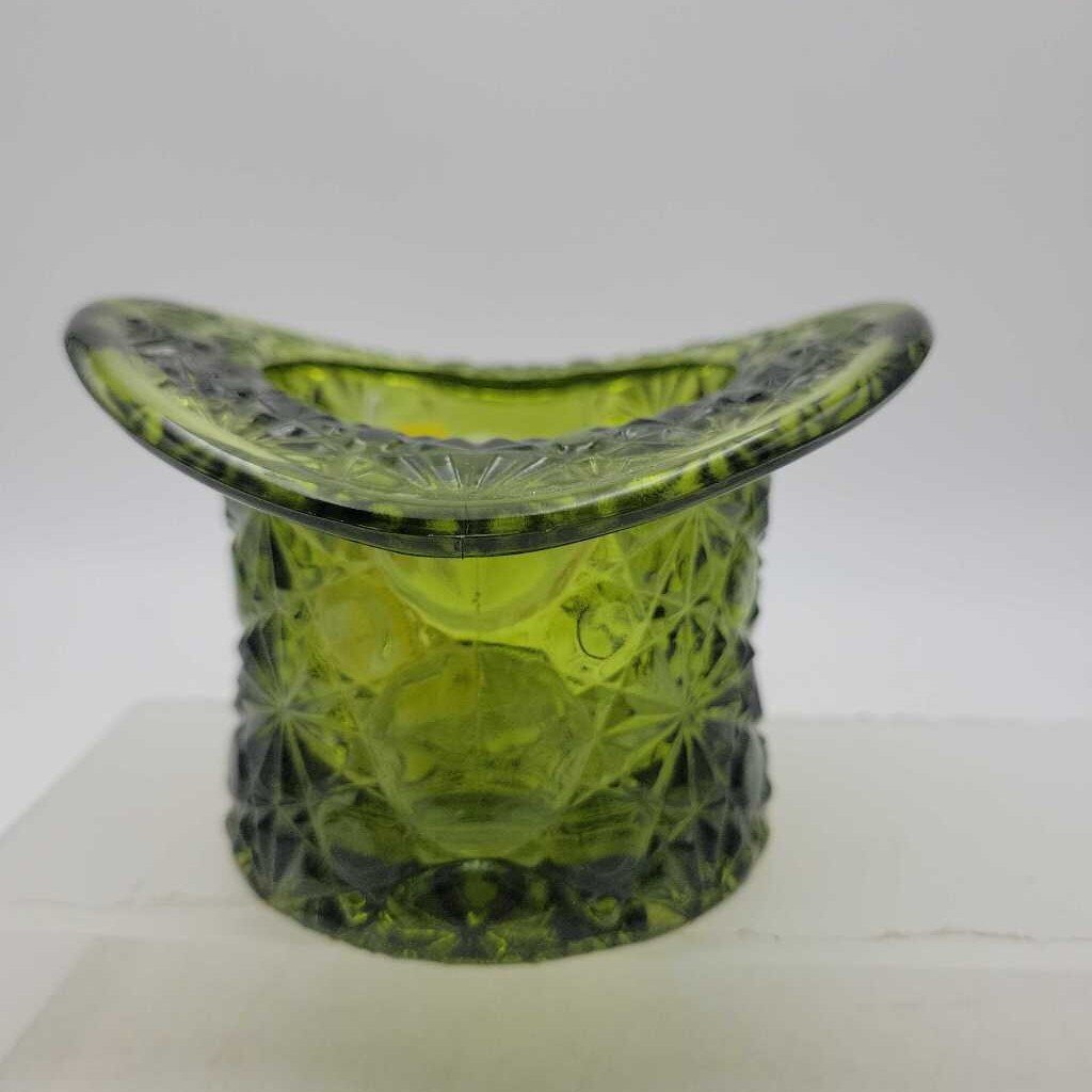 Large Clear Green Glass Top Hat (JL)