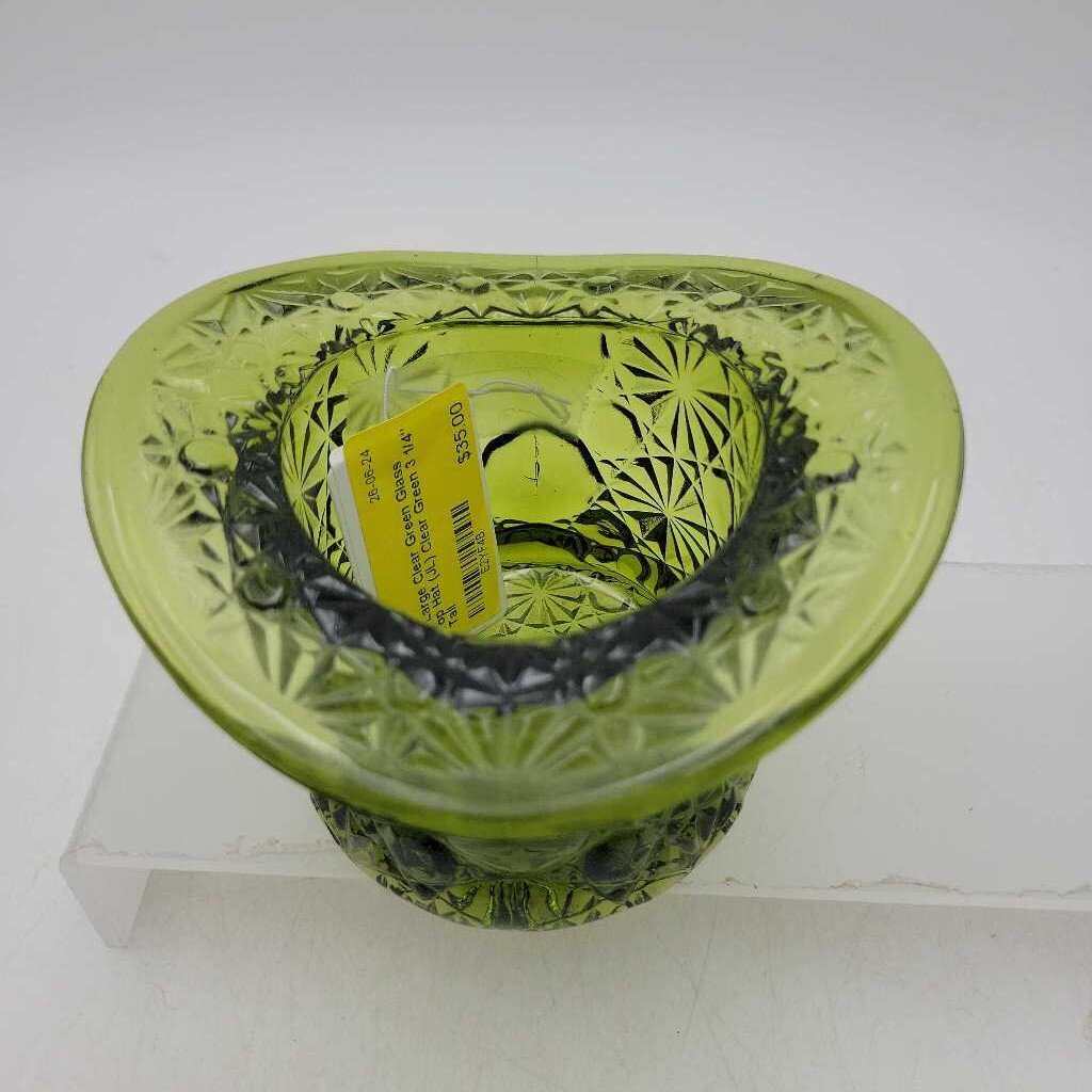 Large Clear Green Glass Top Hat (JL)