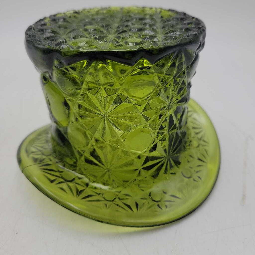 Large Clear Green Glass Top Hat (JL)
