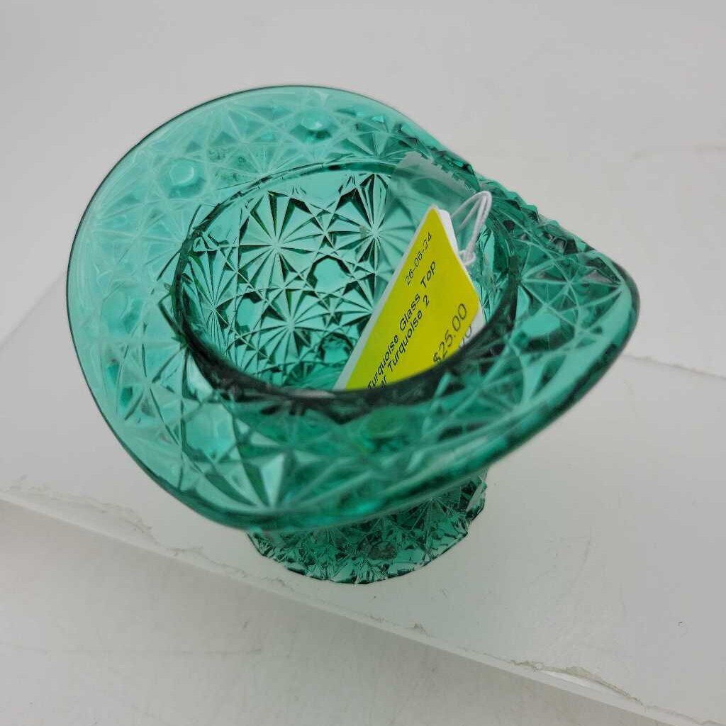 Clear Turquoise Glass Top Hat (JL)