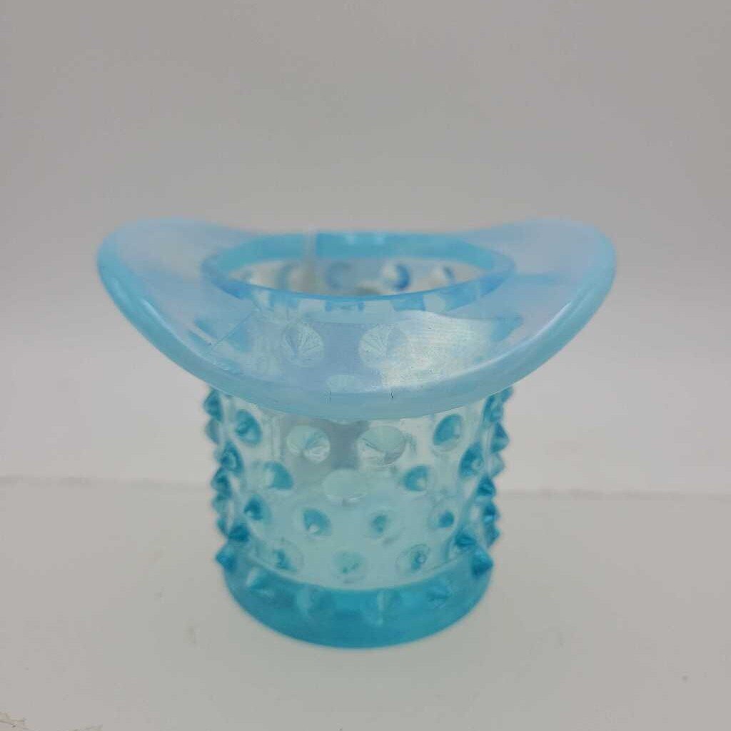 Clear Blue Hobnail Glass Top Hat Moonstone (JL)
