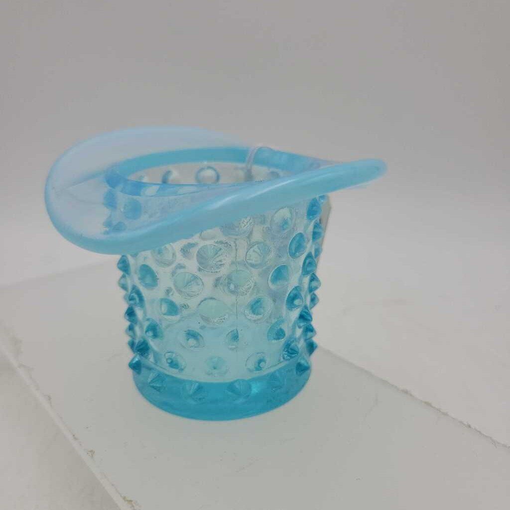Clear Blue Hobnail Glass Top Hat Moonstone (JL)