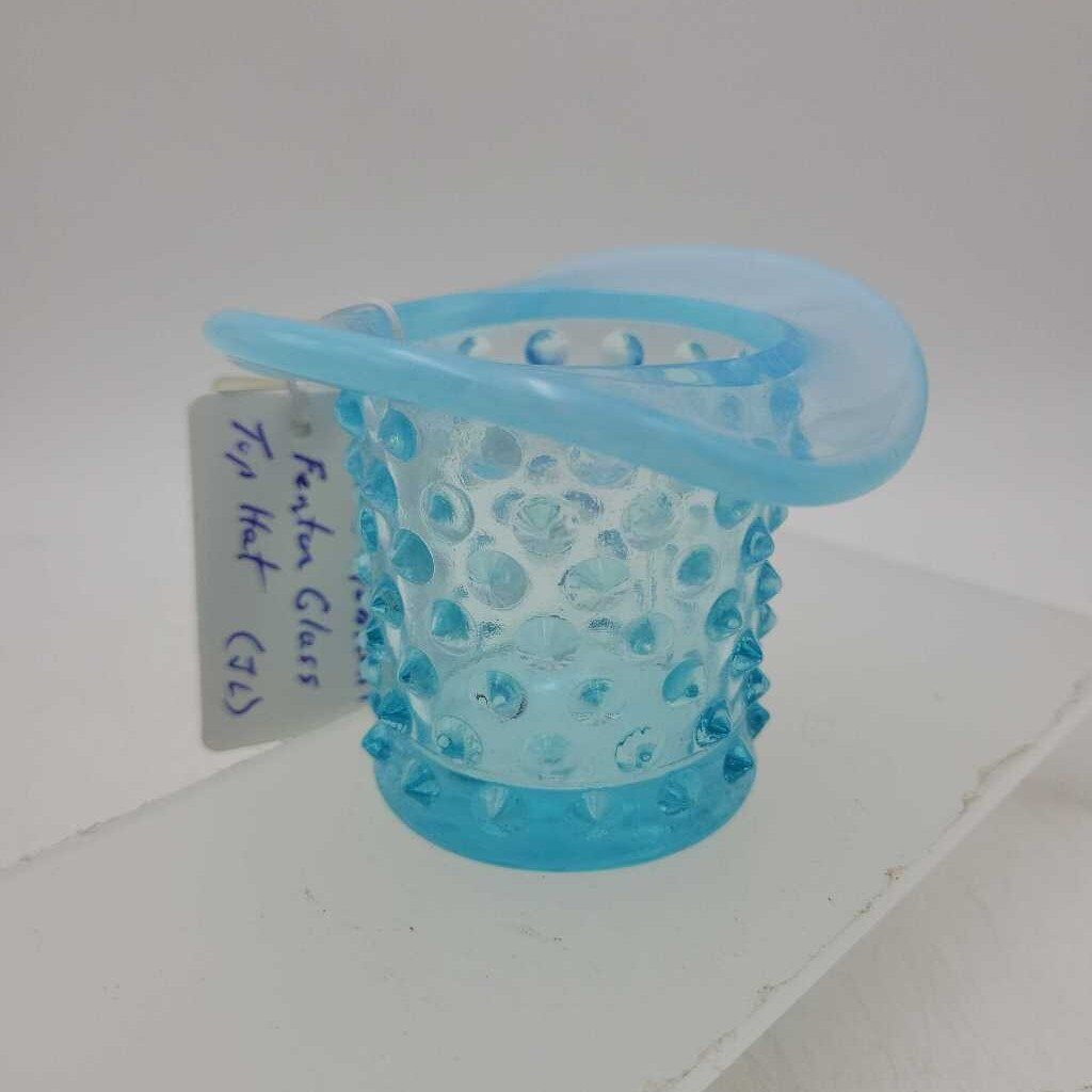 Clear Blue Hobnail Glass Top Hat Moonstone (JL)