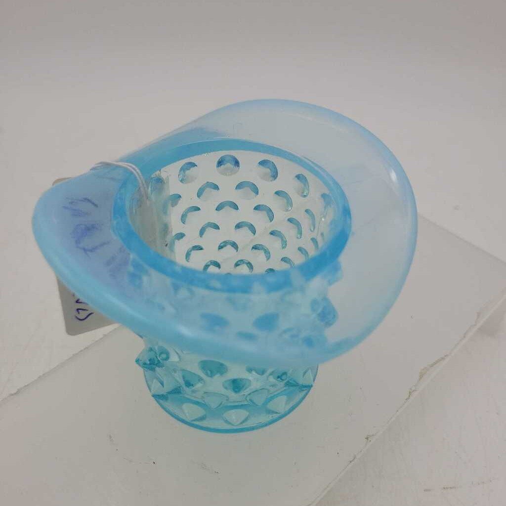 Clear Blue Hobnail Glass Top Hat Moonstone (JL)
