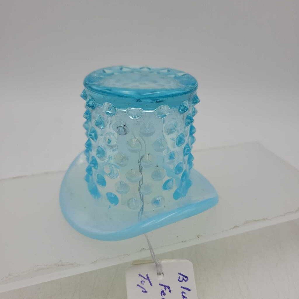 Clear Blue Hobnail Glass Top Hat Moonstone (JL)