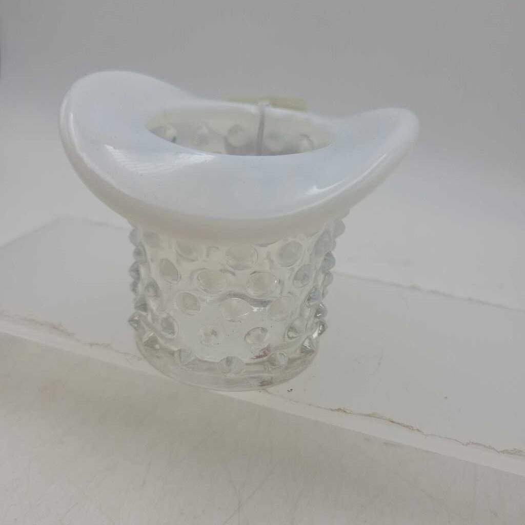 Clear Hobnail Moonstone Glass Top Hat (JL)
