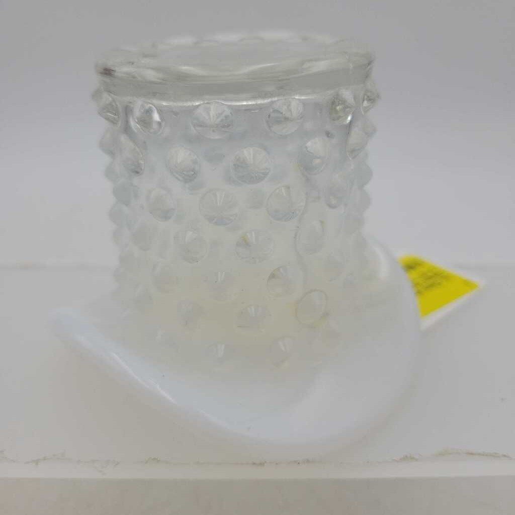 Clear Hobnail Moonstone Glass Top Hat (JL)