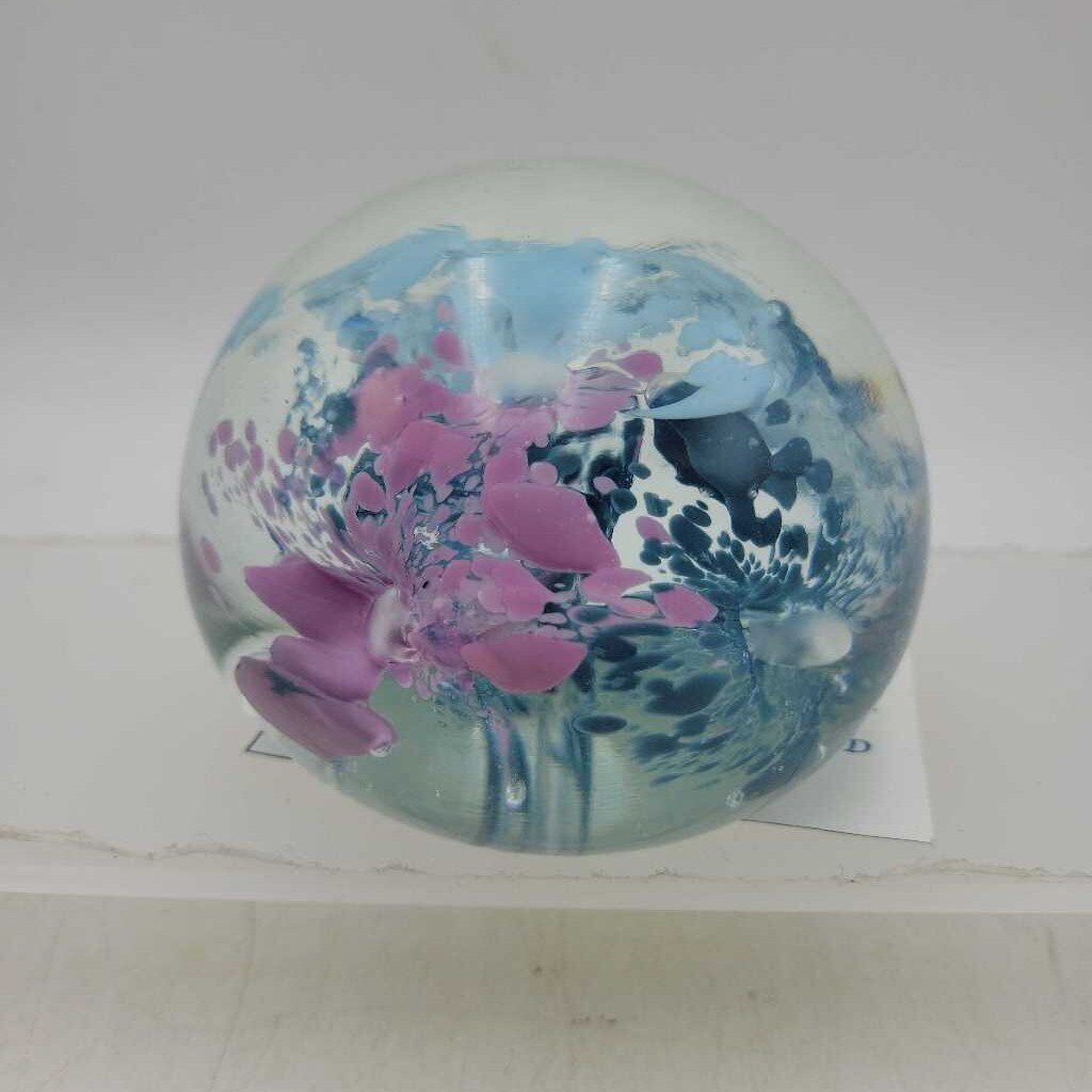 Blue & Pink Paperweight - Signed (JG44)