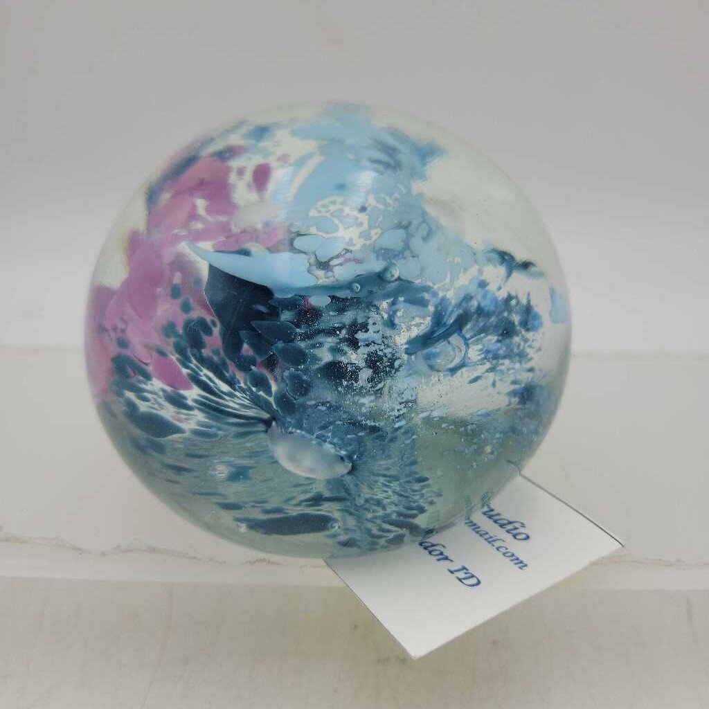 Blue & Pink Paperweight - Signed (JG44)