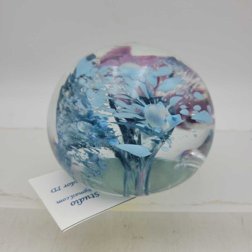 Blue & Pink Paperweight - Signed (JG44)