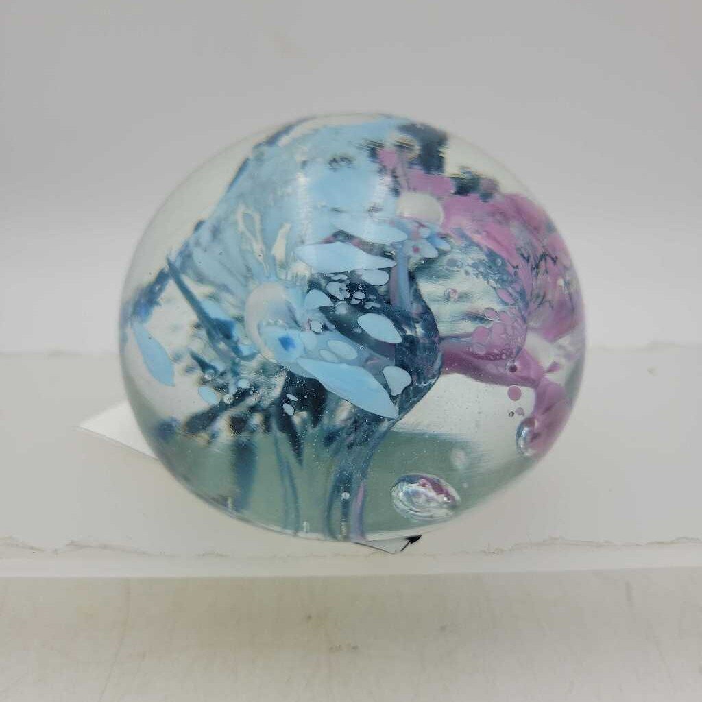 Blue & Pink Paperweight - Signed (JG44)