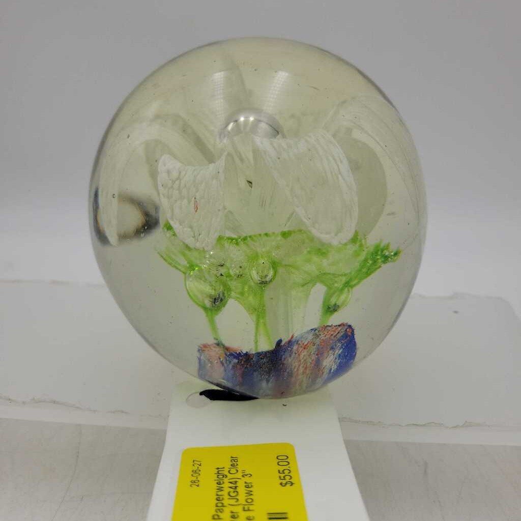 Art Glass Paperweight with White Flower (JG44)