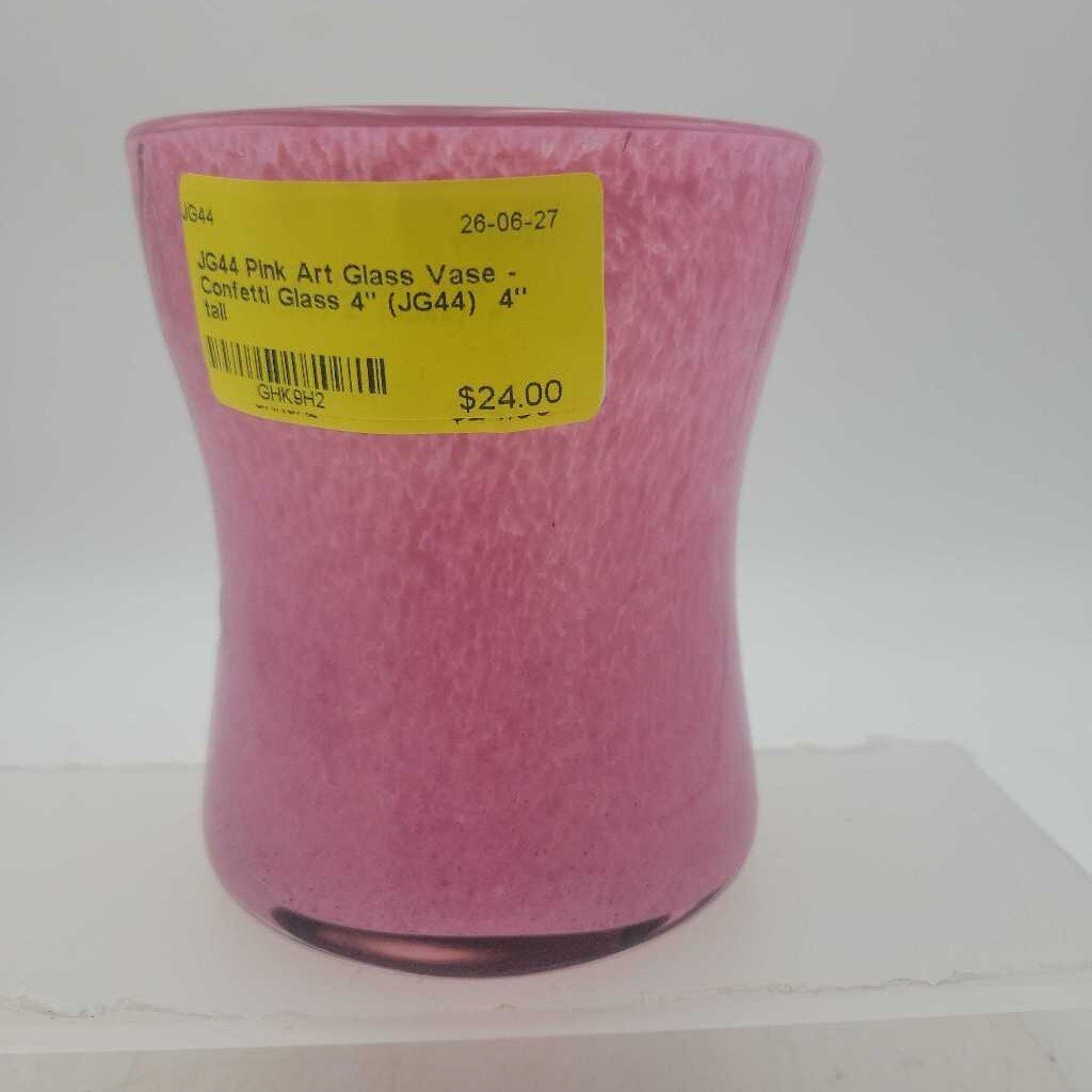Pink Art Glass Vase - Confetti Glass 4" (JG44)