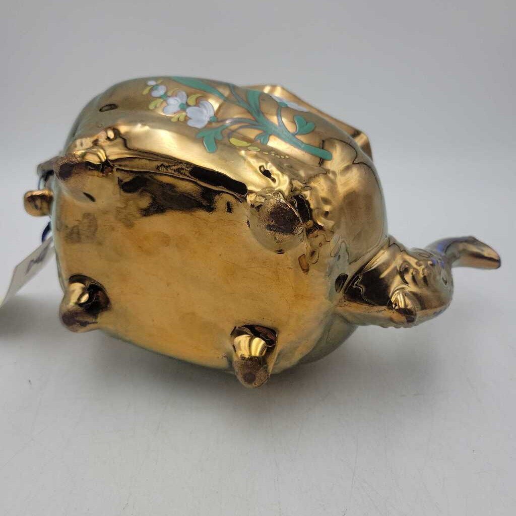 Antique Copper Lusterware Hand Painted Footed Teapot (JG44)