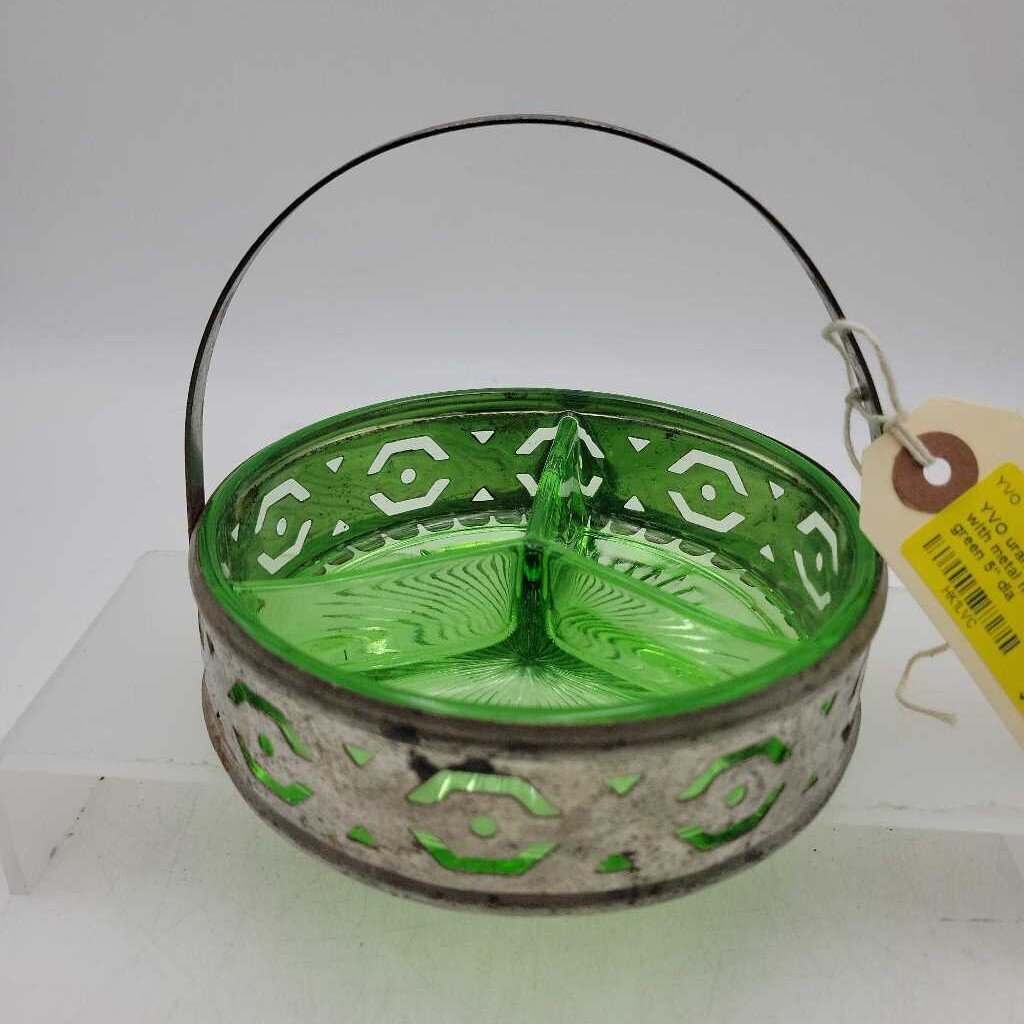 uranium glass server with metal holder (YVO) 606