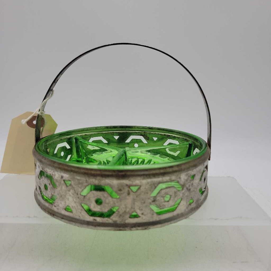 uranium glass server with metal holder (YVO) 606