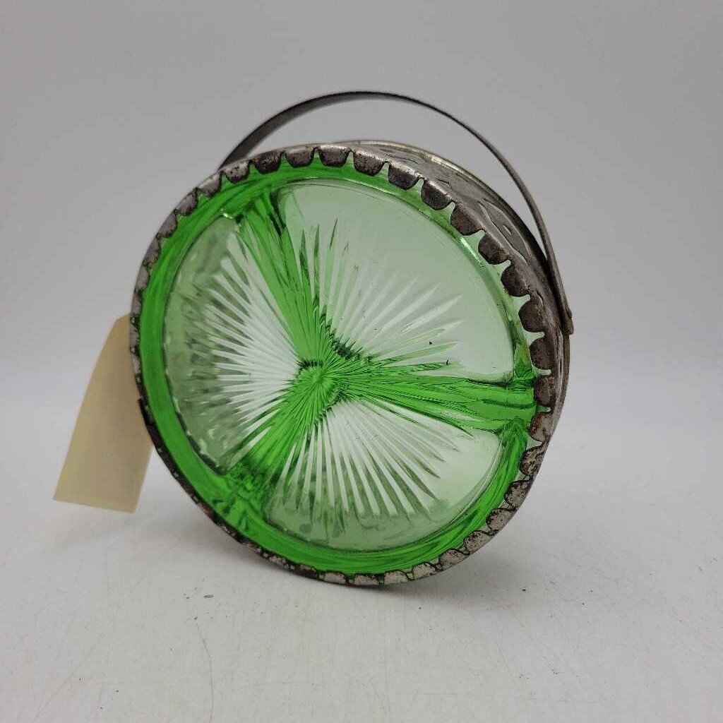 uranium glass server with metal holder (YVO) 606
