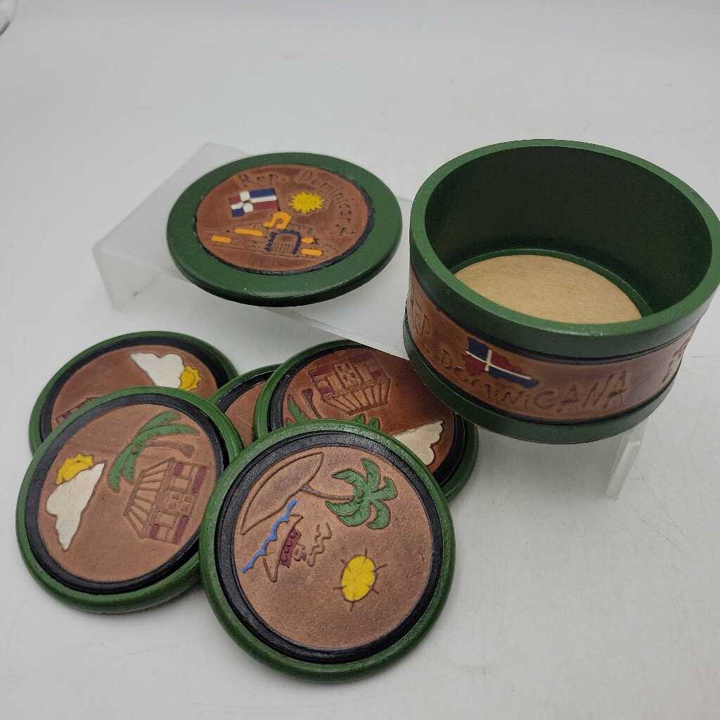 Dominican Rep coaster set 6 and holder (JAS)
