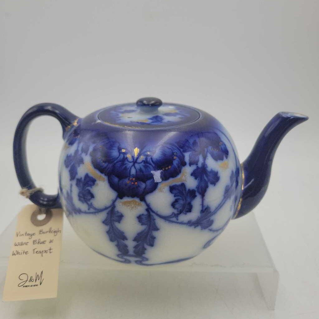 26-012 - Vintage Burleigh ware Blue & White Teapot (JM)