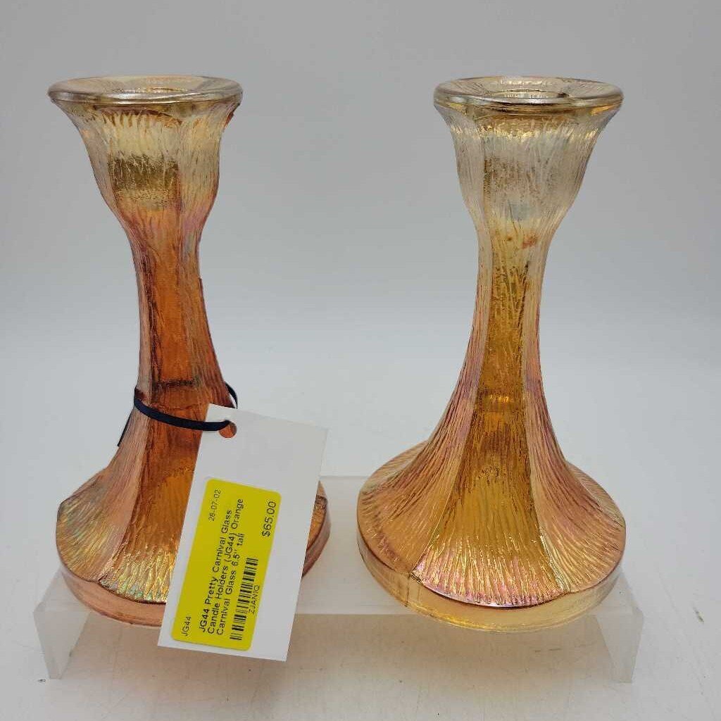 Pretty Carnival Glass Candle Holders (JG44)