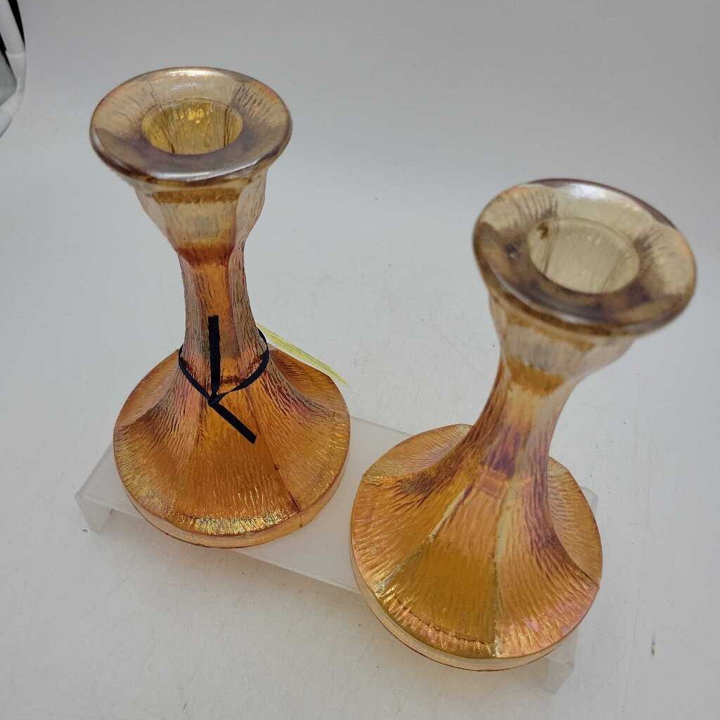Pretty Carnival Glass Candle Holders (JG44)