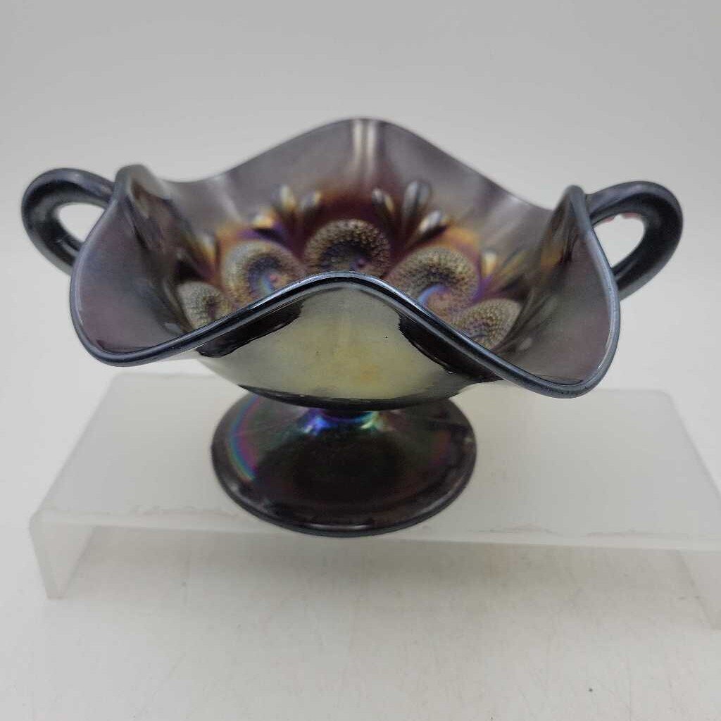 Vintage Amethyst Carnival Glass Stemmed Candy Dish (JG44)