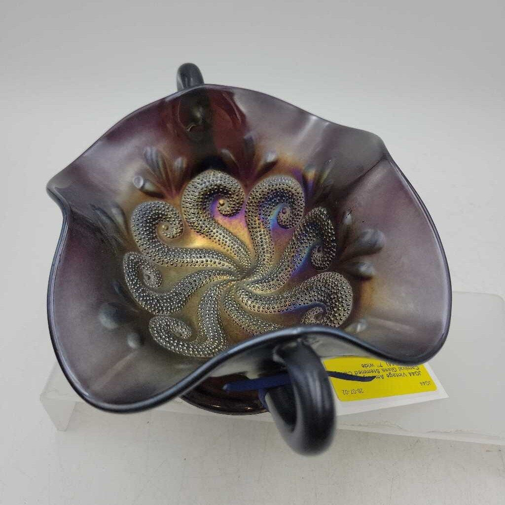 Vintage Amethyst Carnival Glass Stemmed Candy Dish (JG44)