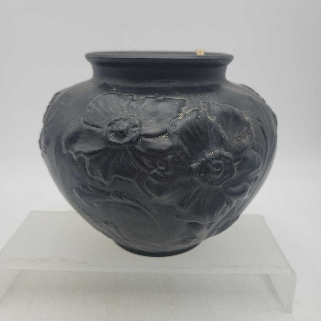 26-116 - Art Nouveau Tiffin Black Satin Glass Vase (JM)
