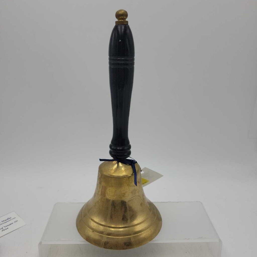 Vintage Solid Brass School Bell with Wooden Handle 10" (JG44)
