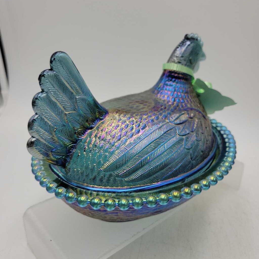 *RARE* Indiana Glass Company Blue Iridescent Hen on Nest