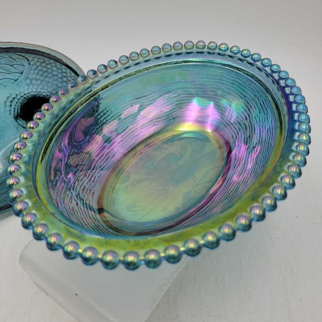 *RARE* Indiana Glass Company Blue Iridescent Hen on Nest