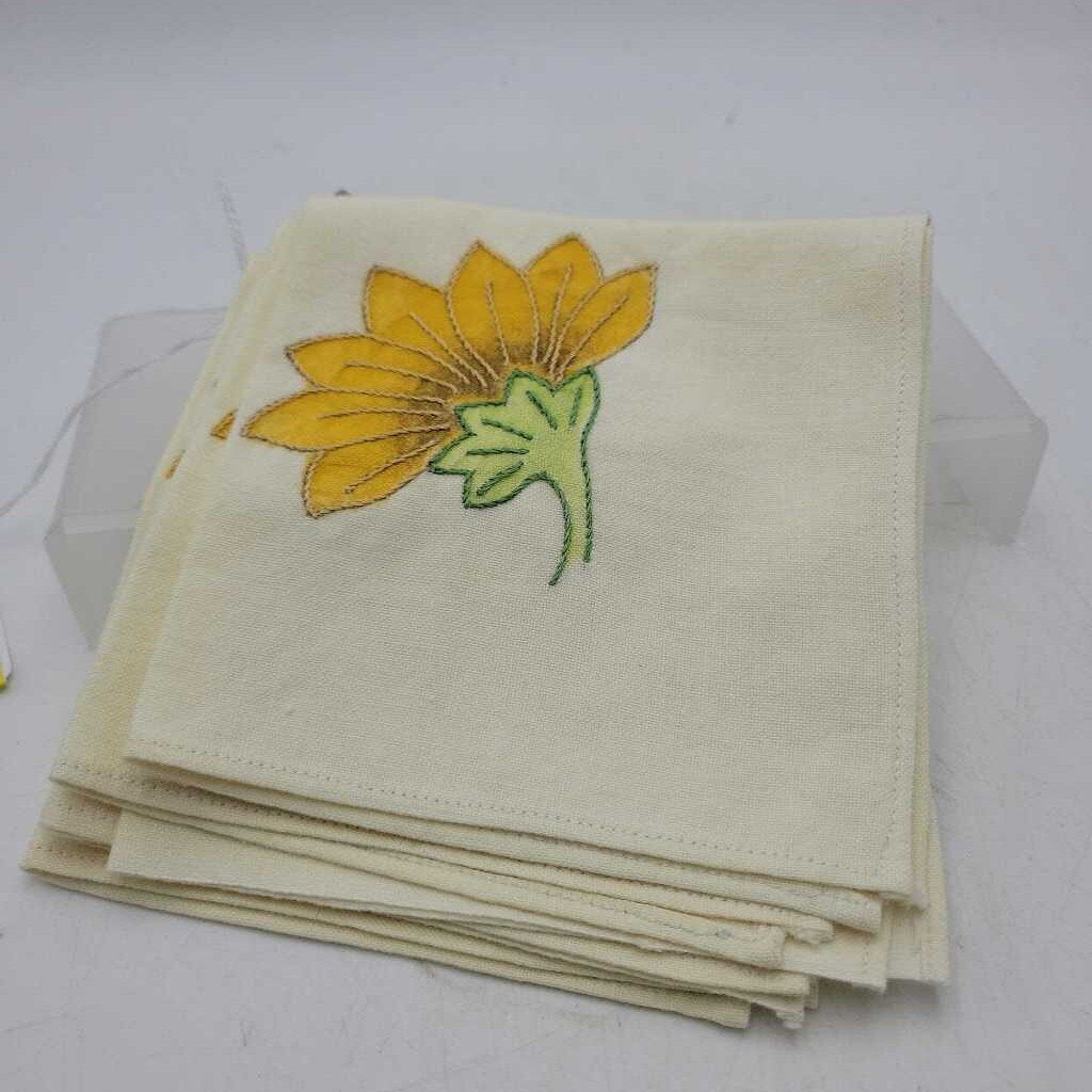 Yellow Floral Embroidered Napkins - Set of 4