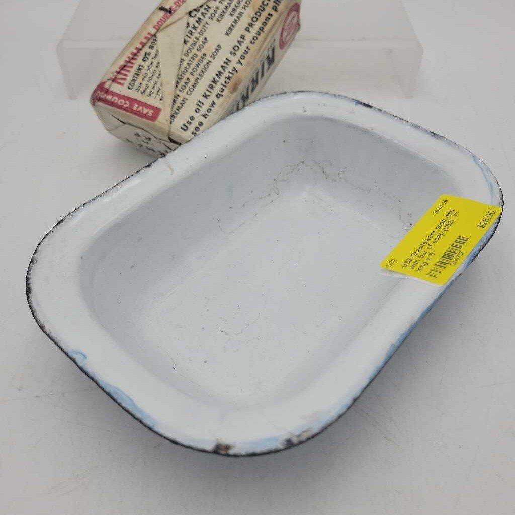 Graniteware soap dish with bar of soap (US2)