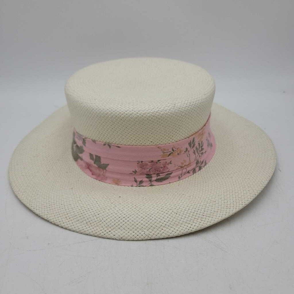 CREAM HAT WITH PINK FLORAL BAND (VRM)