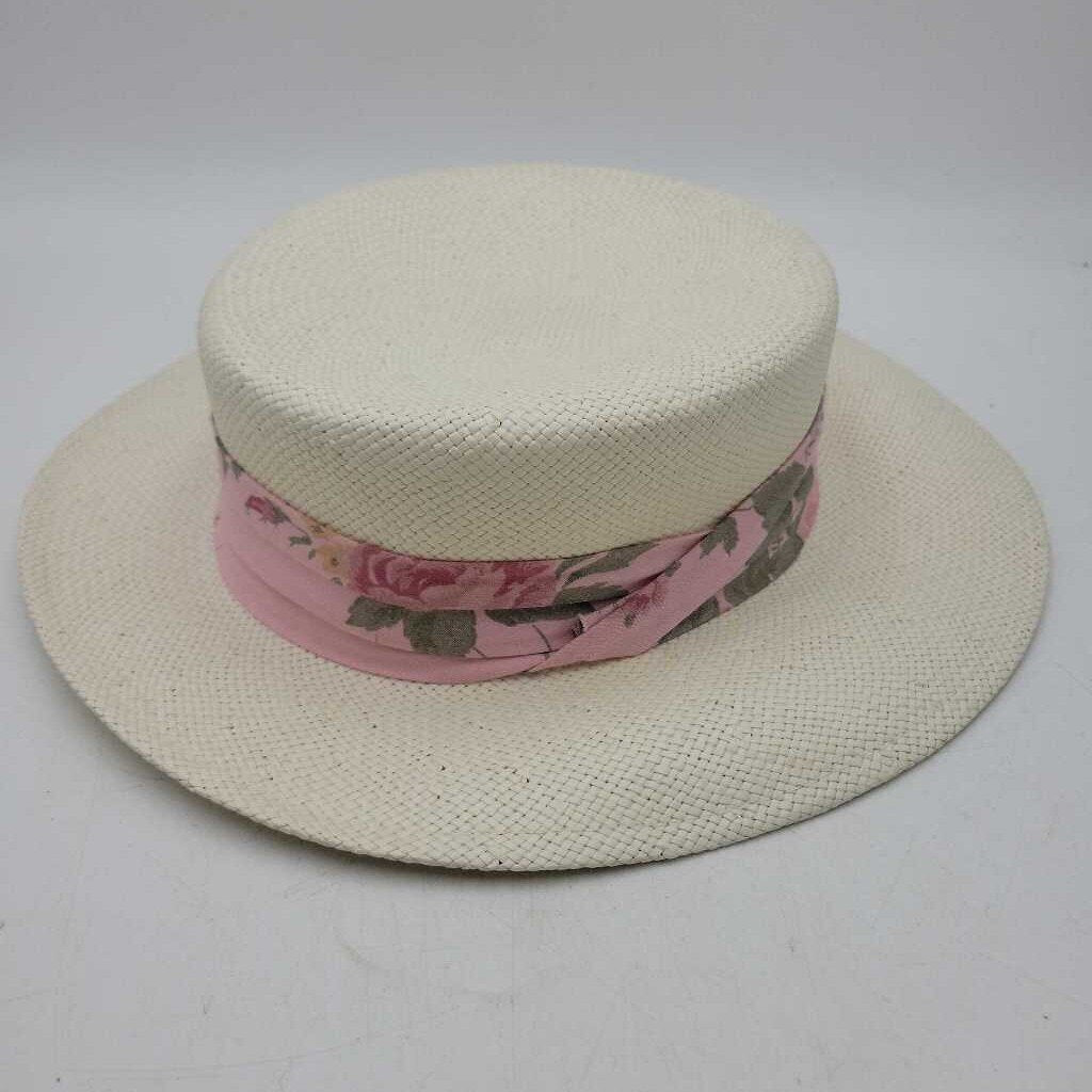 CREAM HAT WITH PINK FLORAL BAND (VRM)