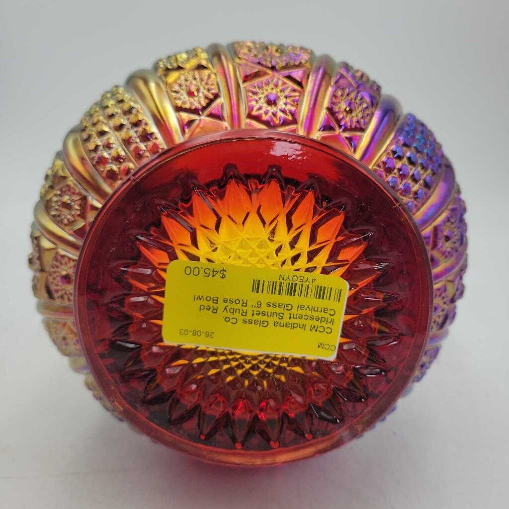 Indiana Glass Co. Iridescent Sunset Ruby Red Carnival Glass 6" Rose Bowl (CCM)