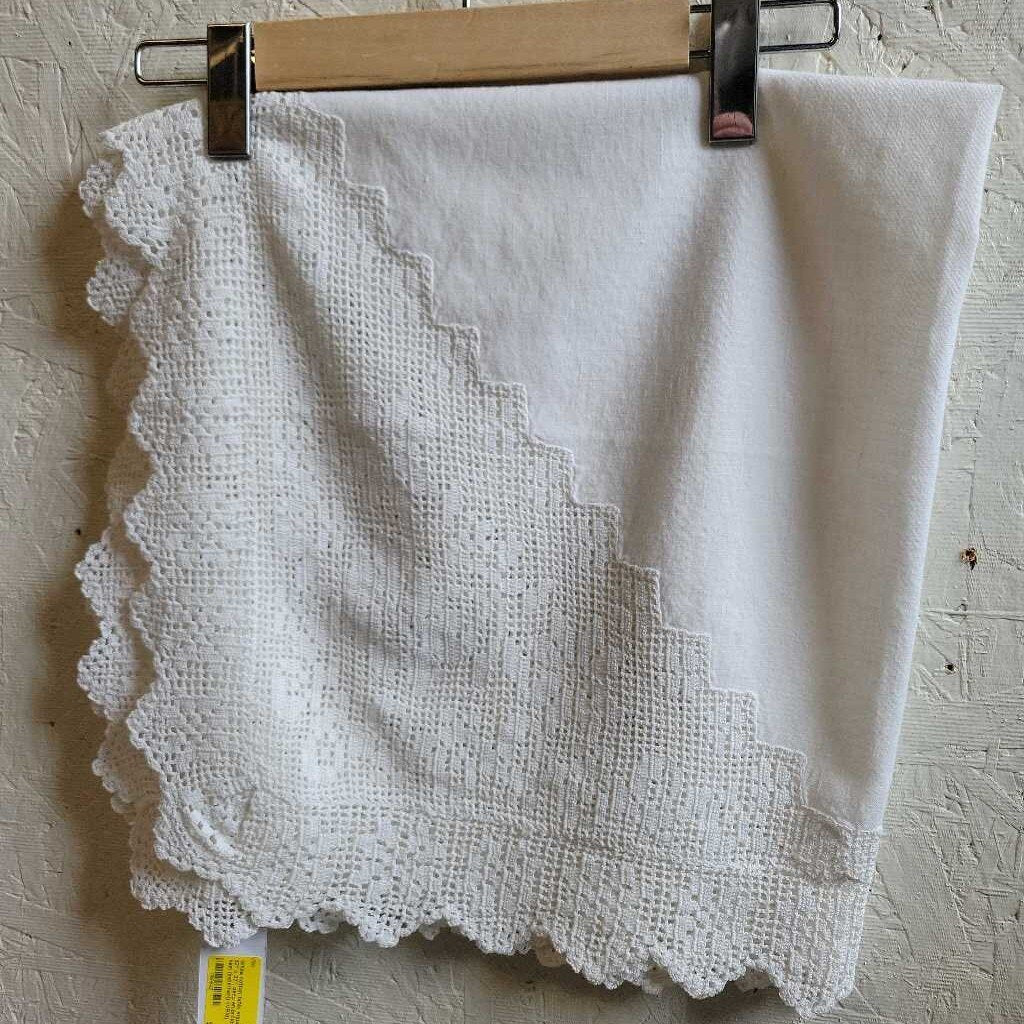 White cotton table square, 32" x 32", deep embroidered hem (Imperfect) (VRM)
