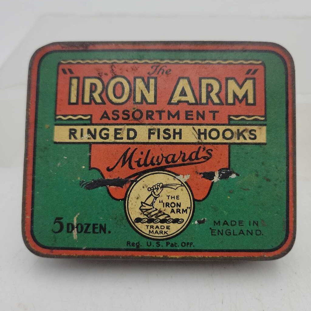 Milwards Iron Arm Fish Hooks Tin with contents (DR)