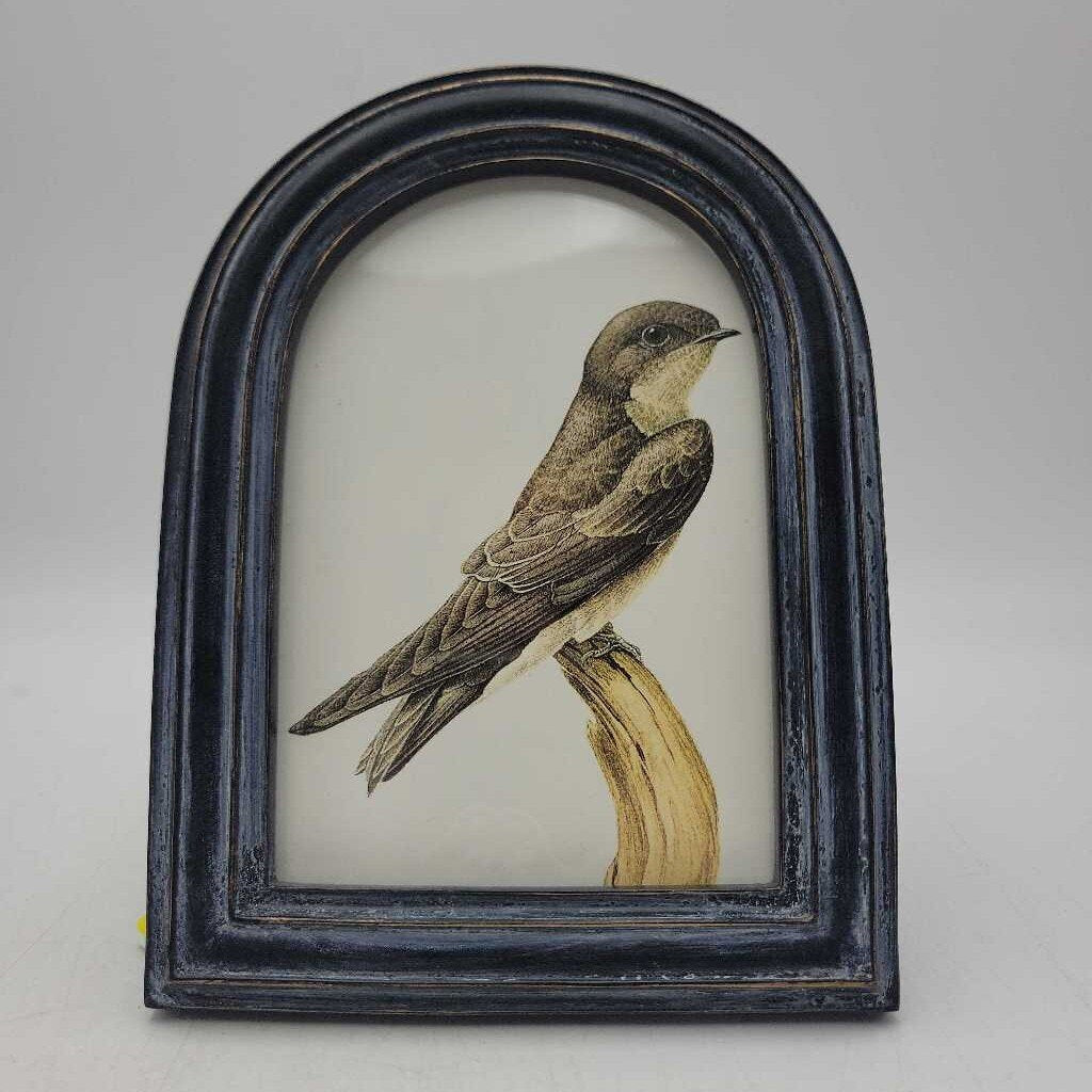 7.25" x 5.25" Arched Black-Painted Wood-Framed Vintage Bird Print (SAL)