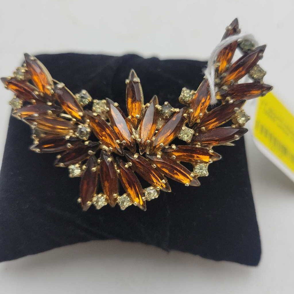 Brown rhinestone brooch - 14956