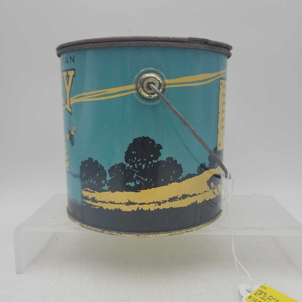 .Pure HONEY TIN pail 4 LB F.W. Showell Owen Sound (DEB)