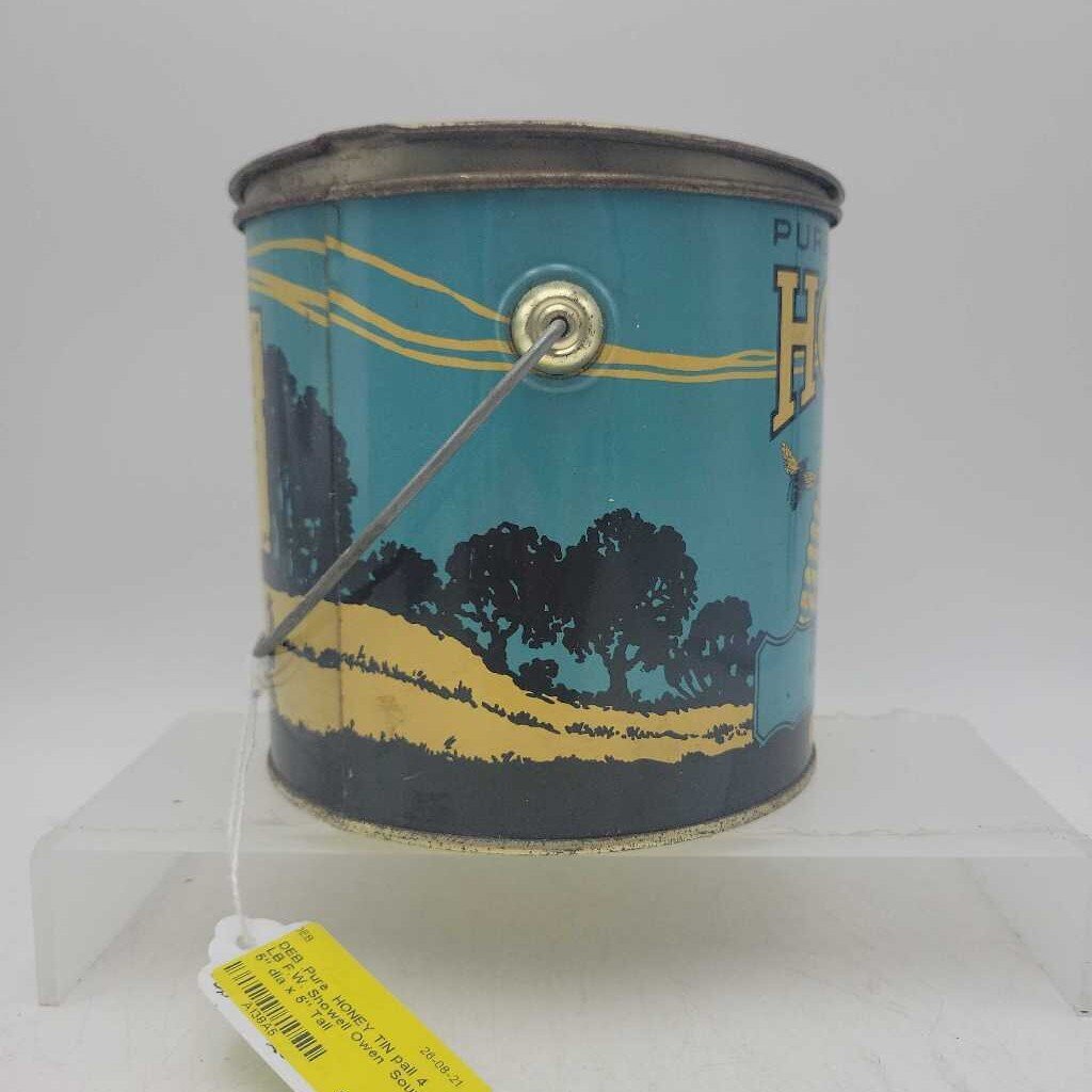 .Pure HONEY TIN pail 4 LB F.W. Showell Owen Sound (DEB)