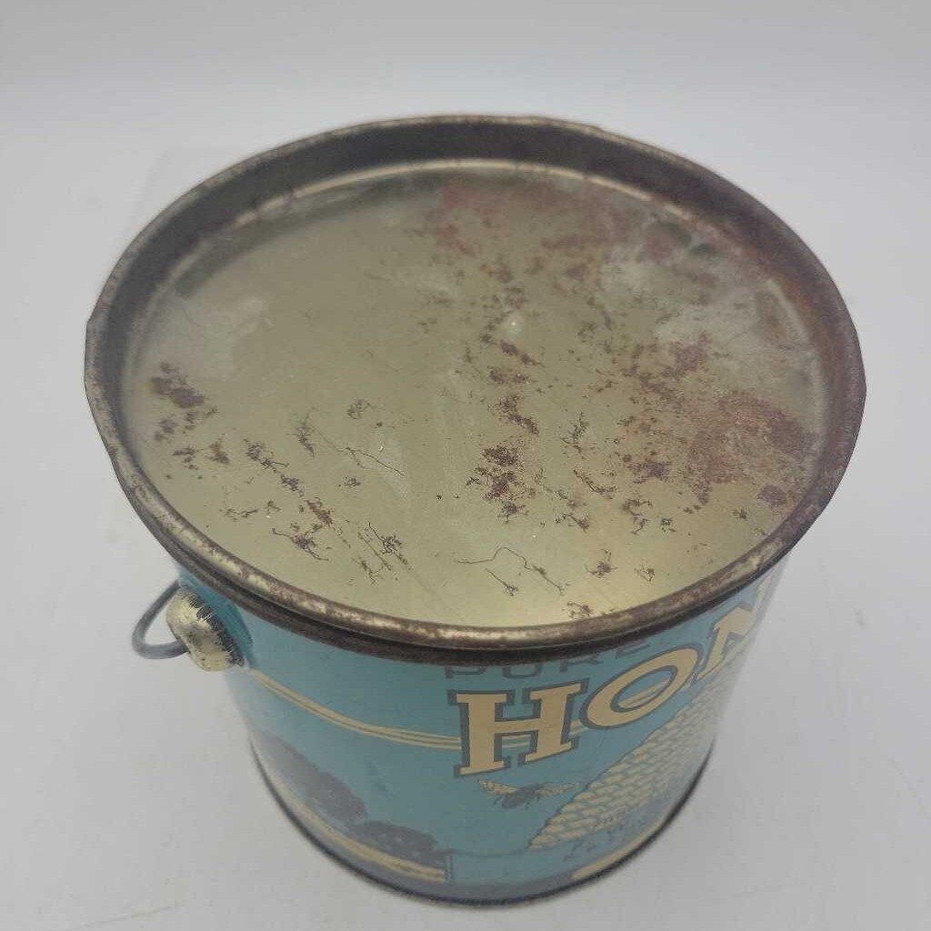 .Pure HONEY TIN pail 4 LB F.W. Showell Owen Sound (DEB)