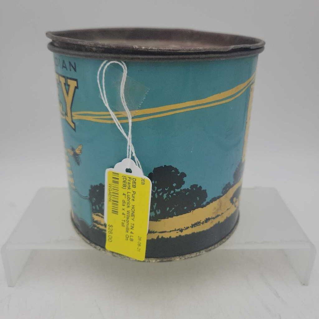 .Pure HONEY TIN 4 LB Frank Lubrick Wilsonville On (DEB)