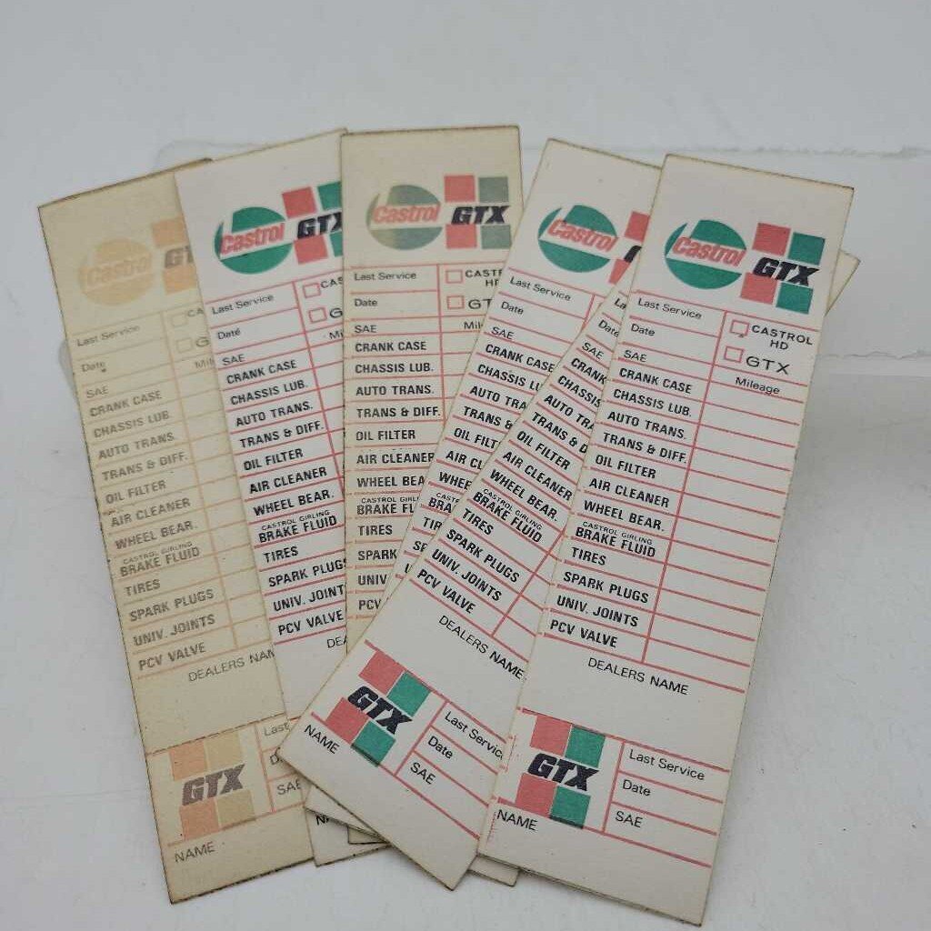 6 Castrol oil change decals 2 faded (JAS)