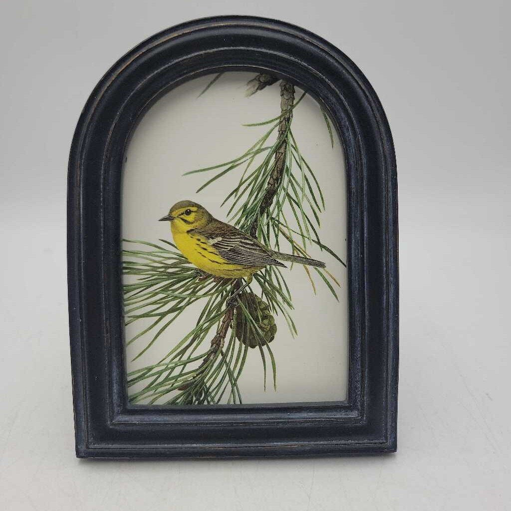 7.25" x 5.25" Arched Black-Painted Wood-Framed Vintage Bird Print (SAL)